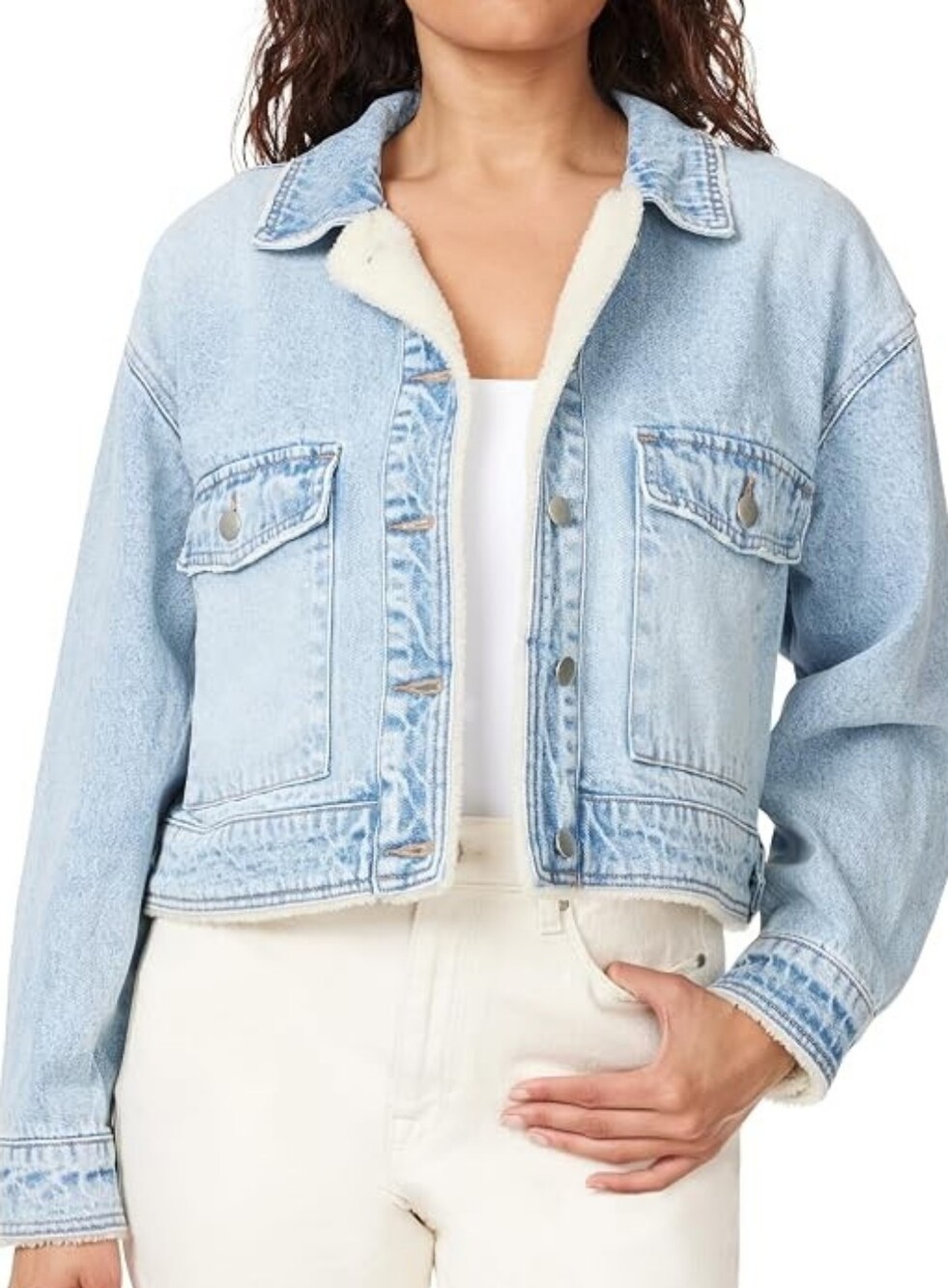 Kensie Jeans Vintage Luxe Faux Sherpa Lined Denim Jacket Light Wash Large